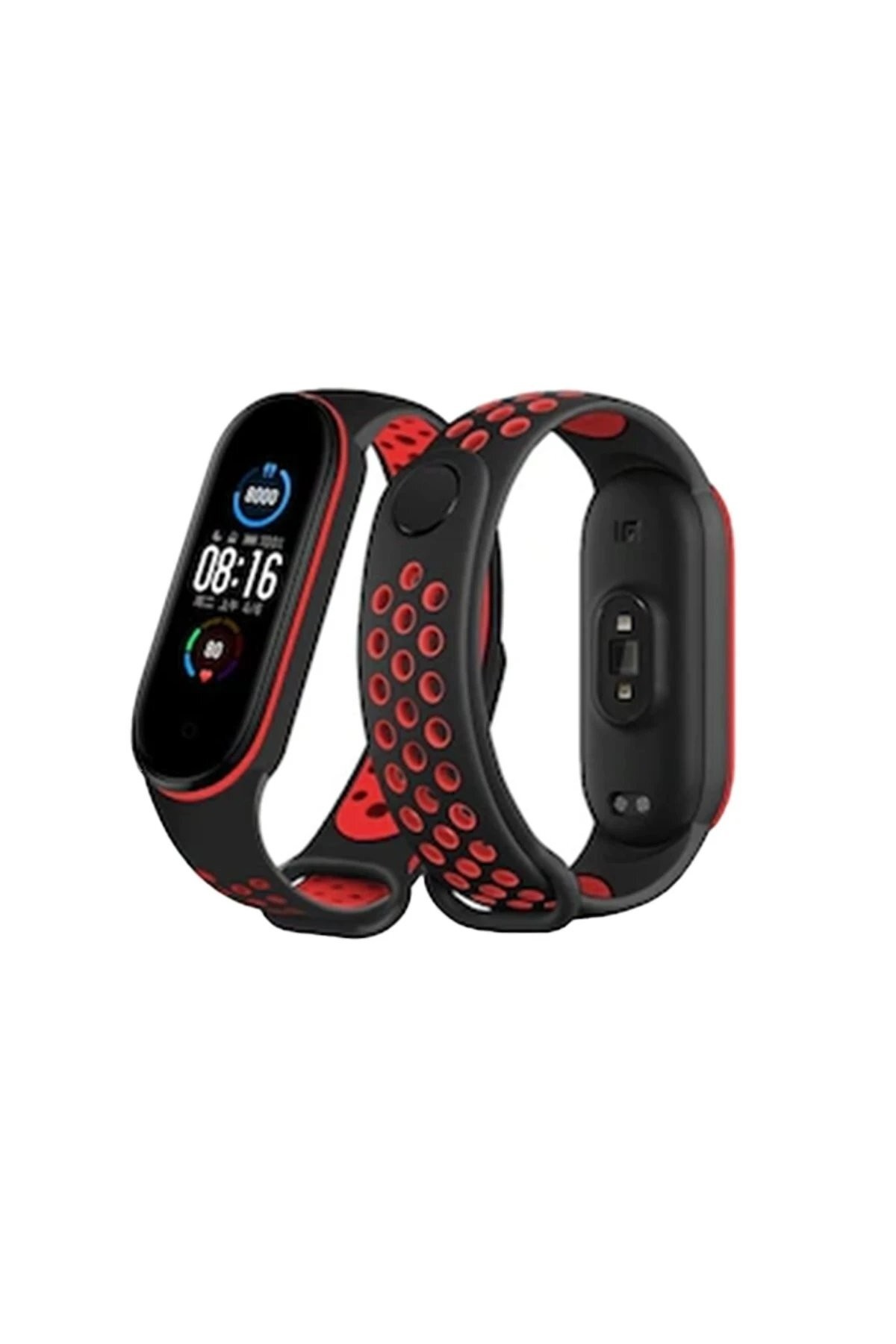 Xiaomi Mi Band 6 Spor Delikli Kordon - Siyah-Kırmızı
