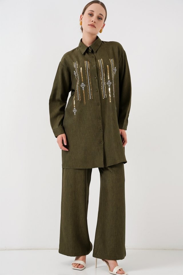 Desenli Tunik Pantolon İkili Takım 6720 - Haki