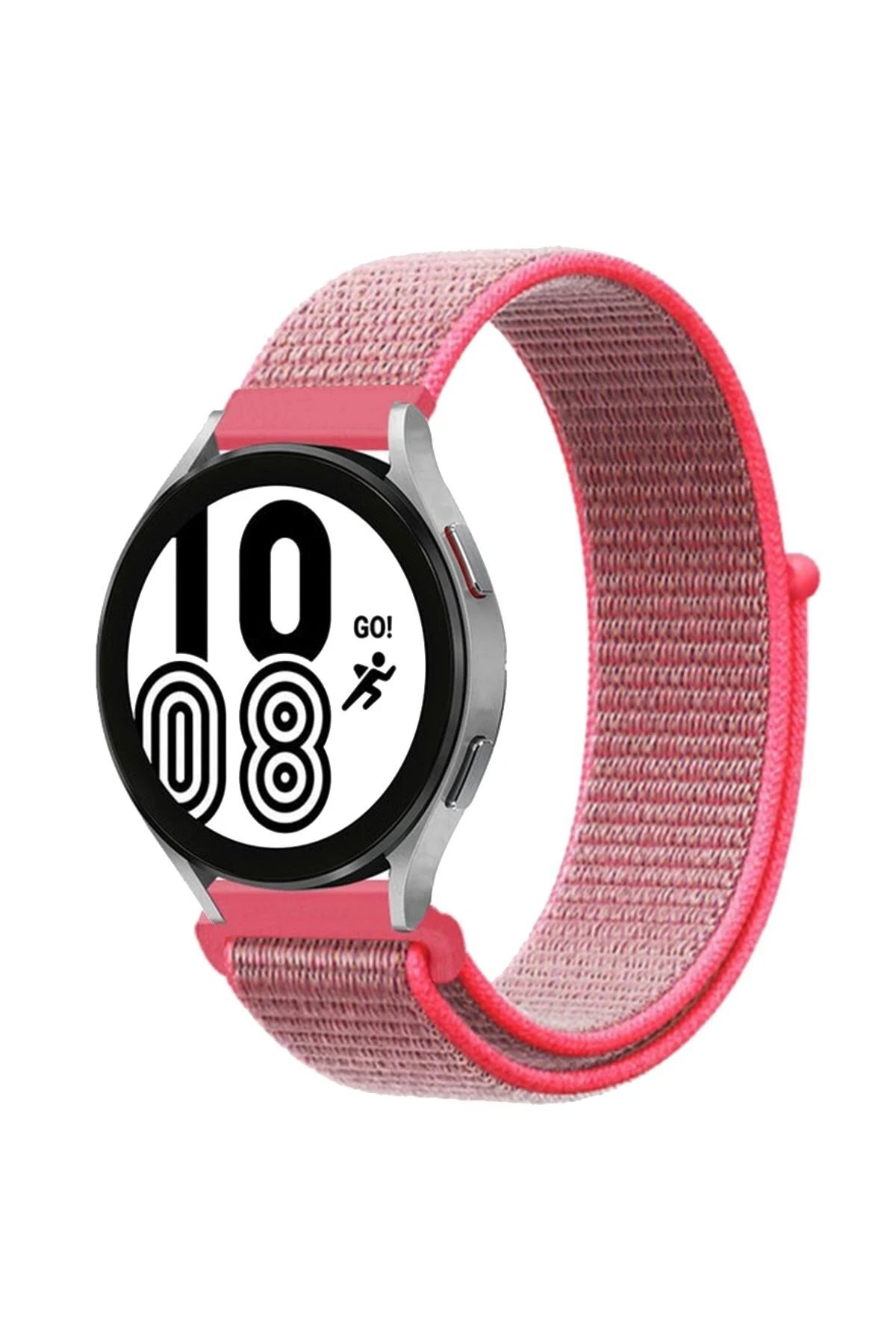 Samsung Galaxy Watch 4 Hasırlı Cırtcırtlı Kordon - Pembe