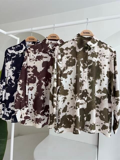 Batik Desenli Chanel Saten Gömlek 3467