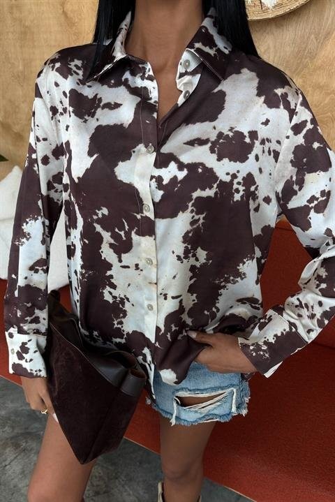 Batik Desenli Chanel Saten Gömlek 3467