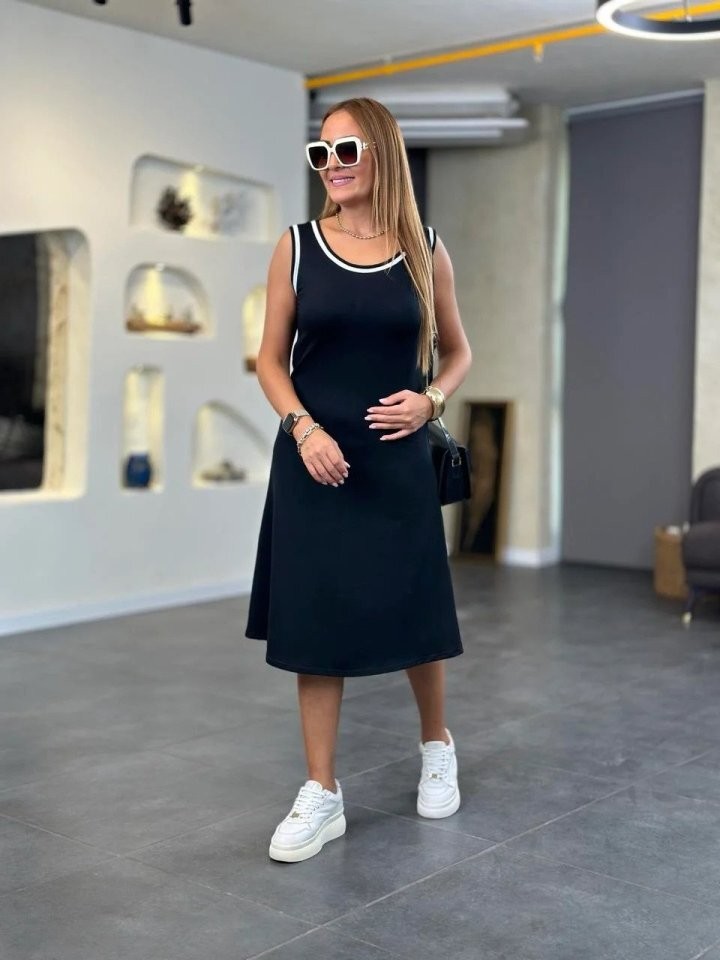 Kadın Kristal Kumaş Askılı Maxi Boy Biyeli Elbise