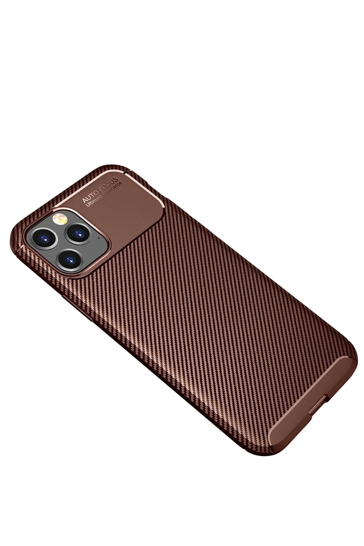 iPhone 12 Pro Max Kılıf Auto Focus Karbon Kapak - Kahverengi