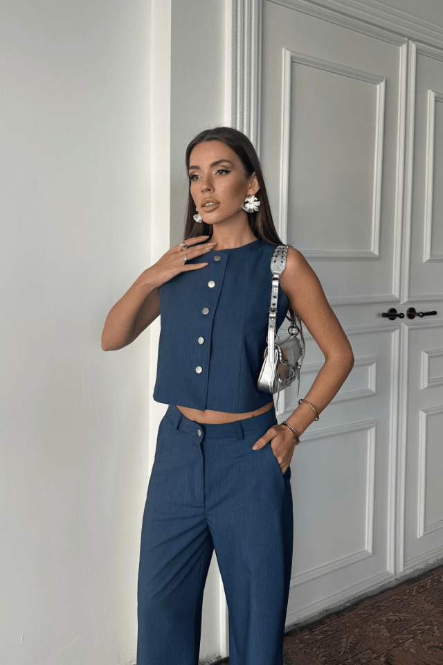 TENCEL KOLSUZ GÖMLEK - PANTOLON TAKIM - İndigo