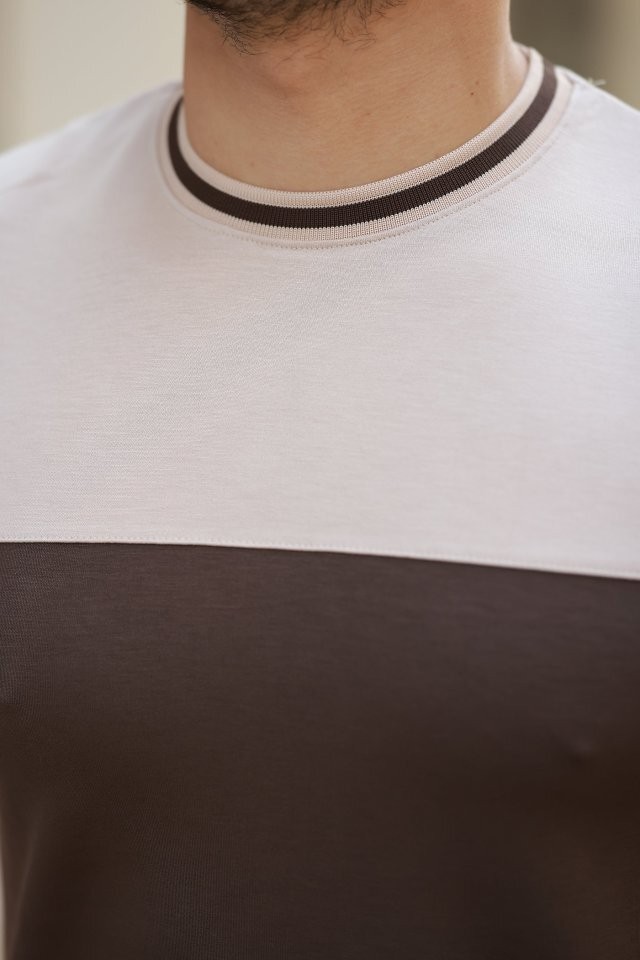 Erkek Bisiklet Yaka Parçalı Renk Oysho Kumaş Kısa Kollu Tshirt