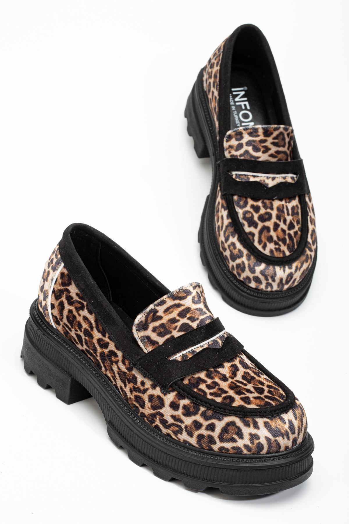 746-759 Leopar Günlük Yüksek Tabanlı Loafer Ayakkabı
