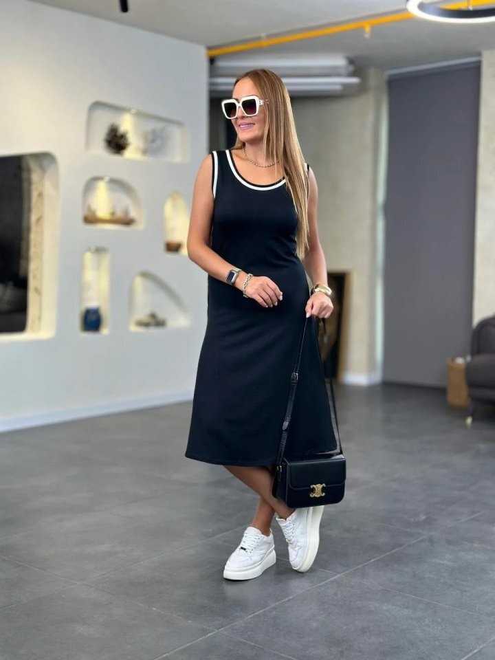Kadın Kristal Kumaş Askılı Maxi Boy Biyeli Elbise