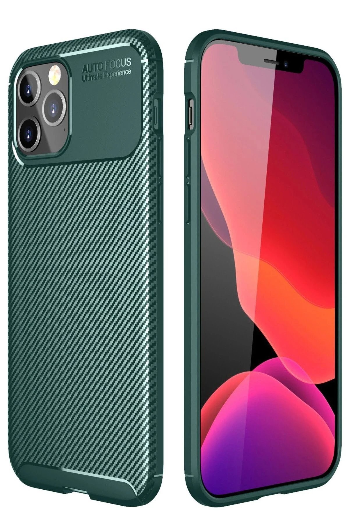 iPhone 11 Pro Max Kılıf Auto Focus Karbon Kapak - Yeşil