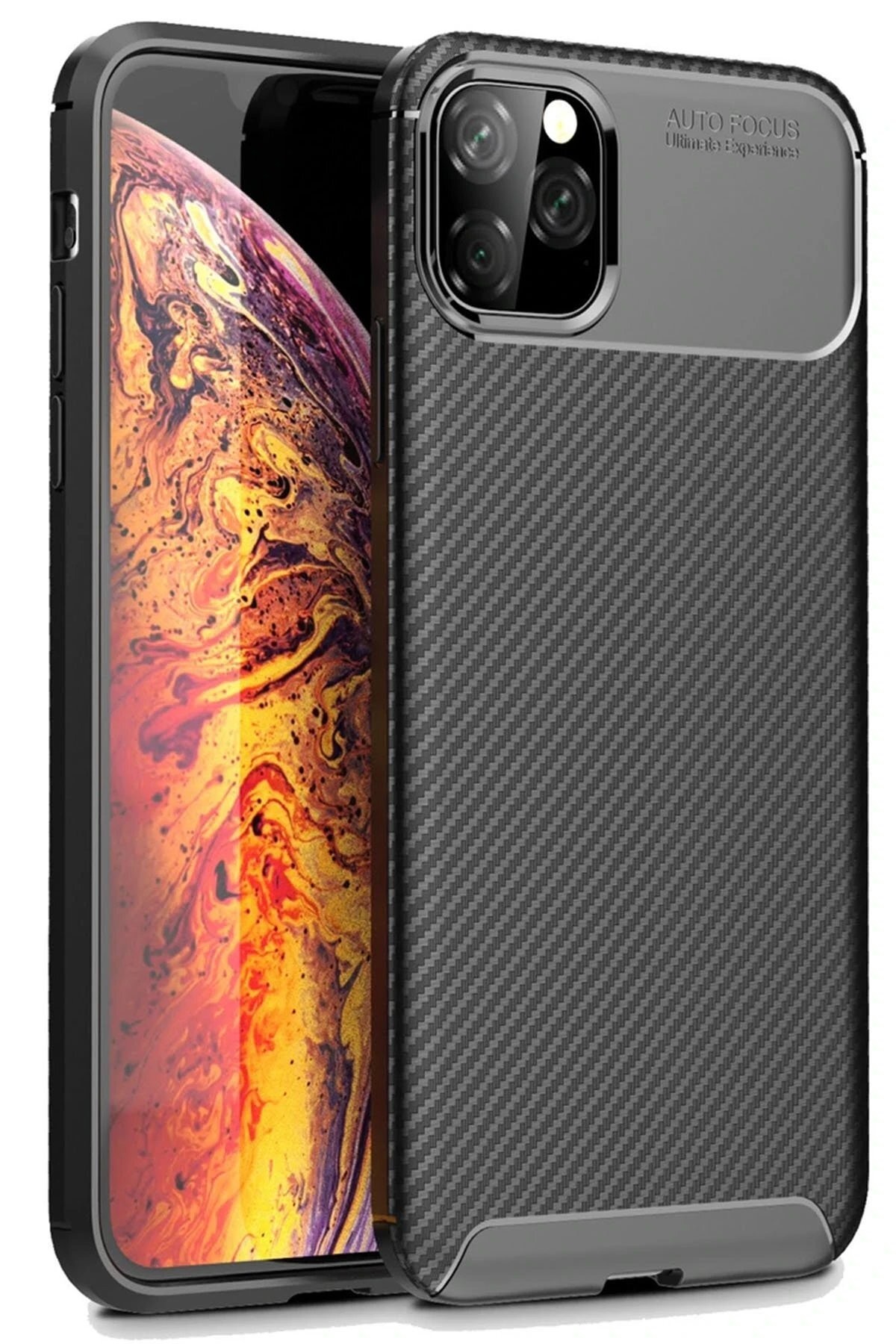 iPhone 11 Pro Max Kılıf Auto Focus Karbon Kapak - Siyah