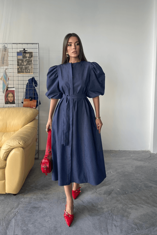 TENCEL KARPUZ KOL ELBİSE - İndigo
