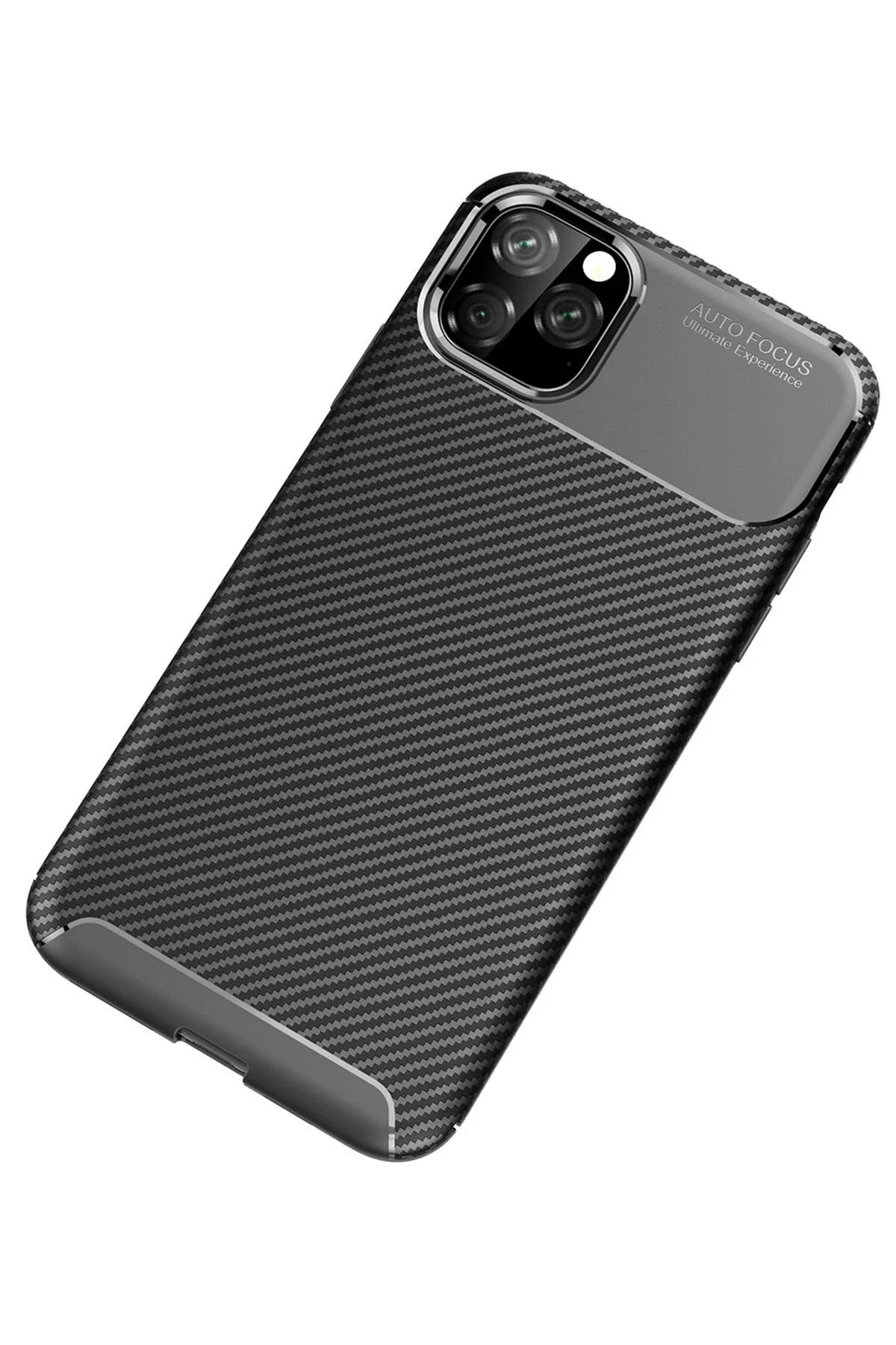 iPhone 11 Pro Max Kılıf Auto Focus Karbon Kapak - Siyah