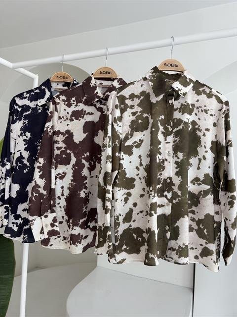 Batik Desenli Chanel Saten Gömlek 3467
