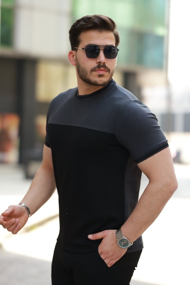 Erkek Bisiklet Yaka Parçalı Renk Oysho Kumaş Kısa Kollu Tshirt