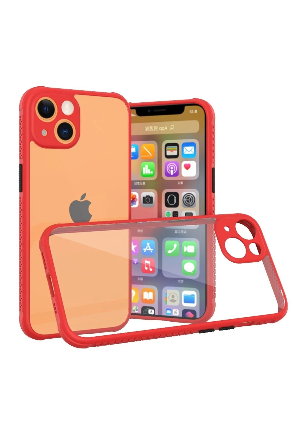 iPhone 13 Kılıf Miami Şeffaf Silikon - Kırmızı