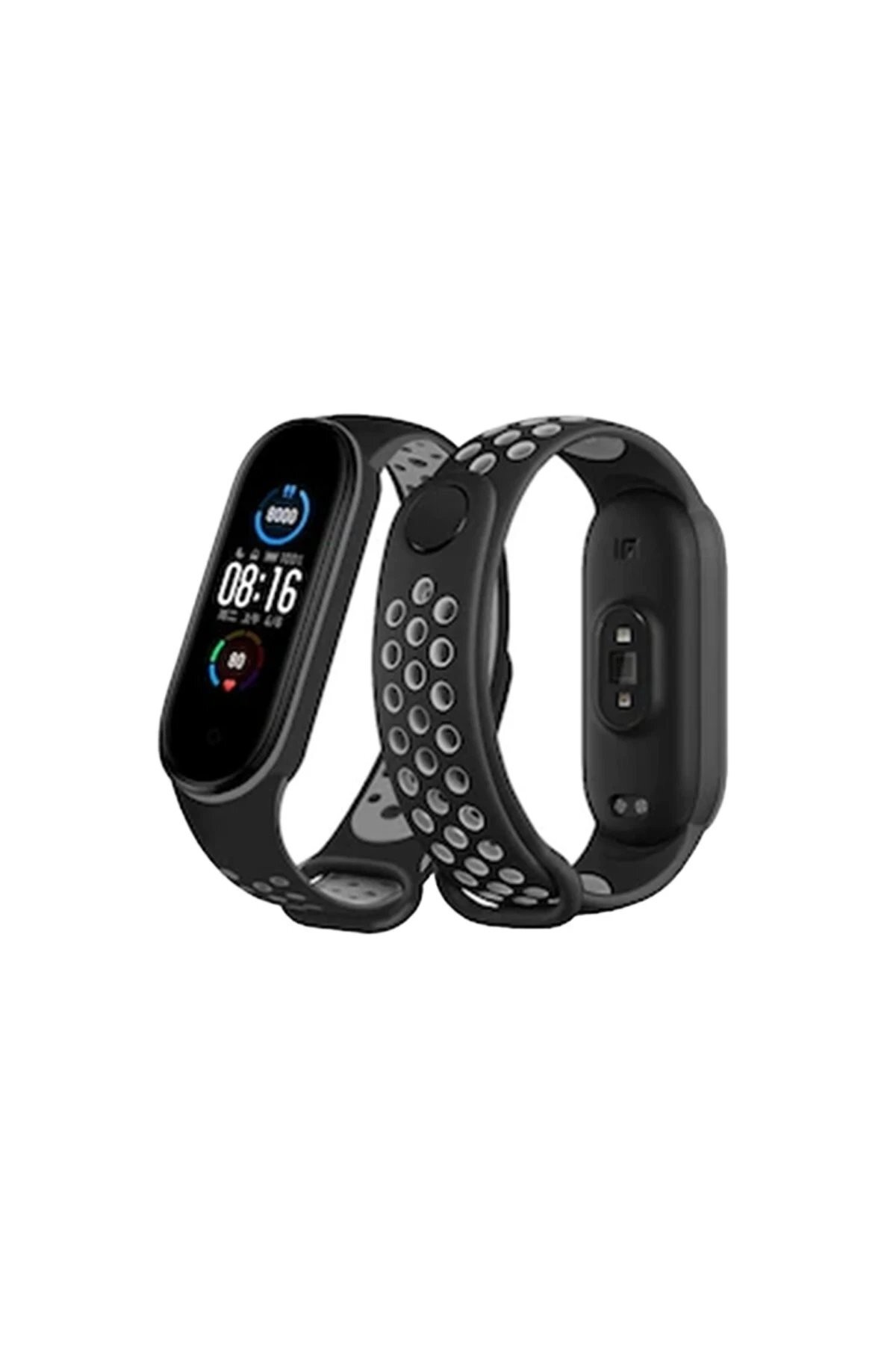 Xiaomi Mi Band 6 Spor Delikli Kordon - Siyah-Gri