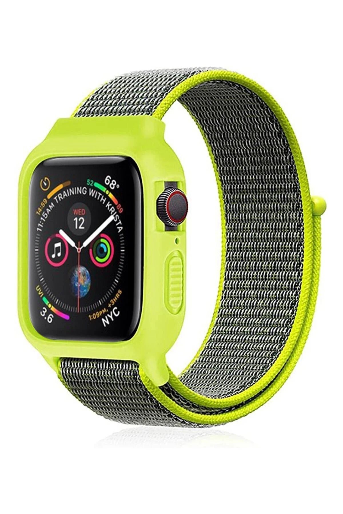 Apple Watch 38mm Hasırlı Cırtcırtlı Kasalı Kordon - Yeşil
