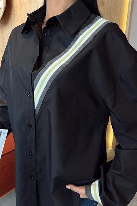 Bant Detaylı Oversize Poplin Gömlek 3436