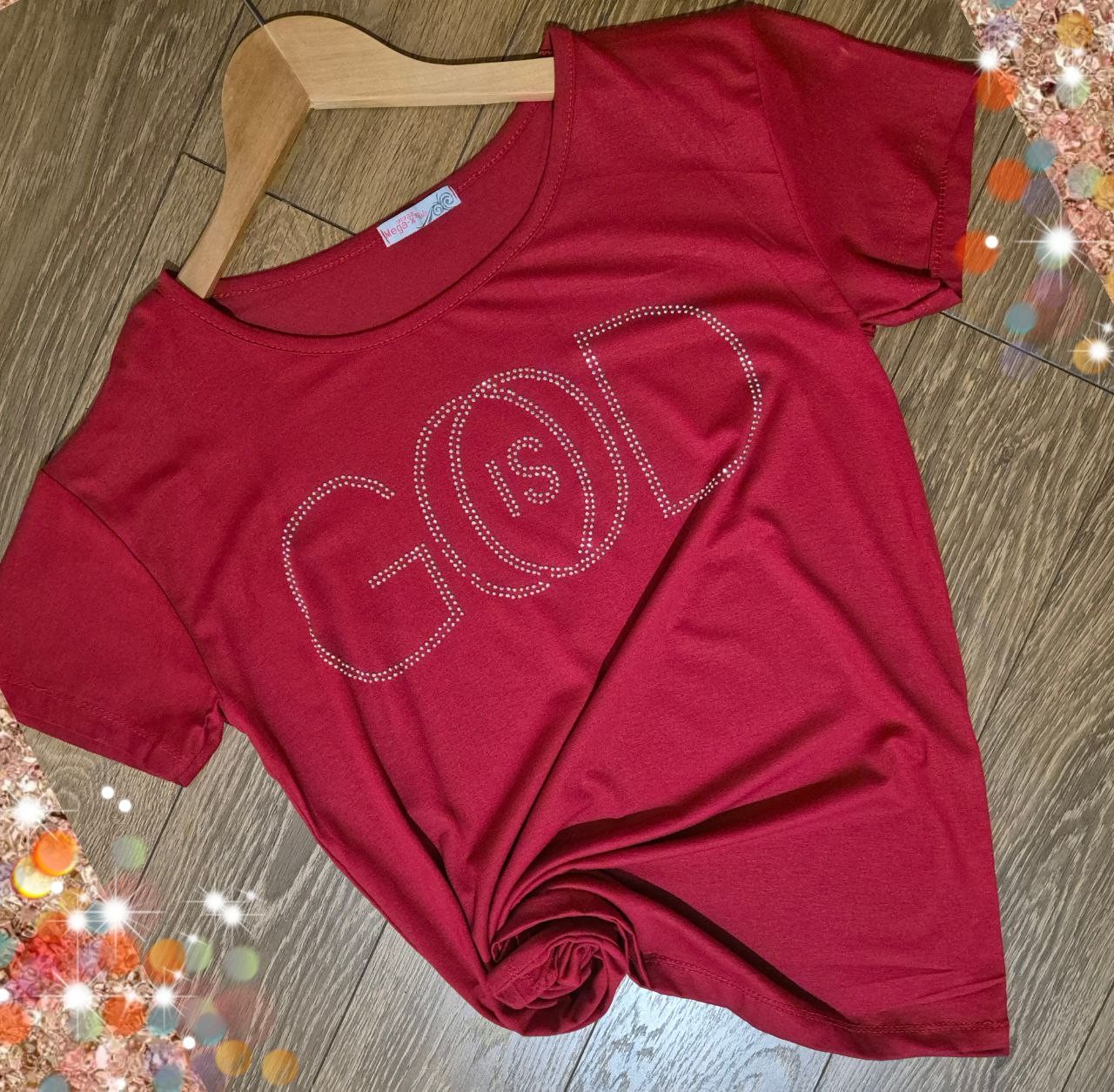 Kadın Taşlı T-shirt - Bordo