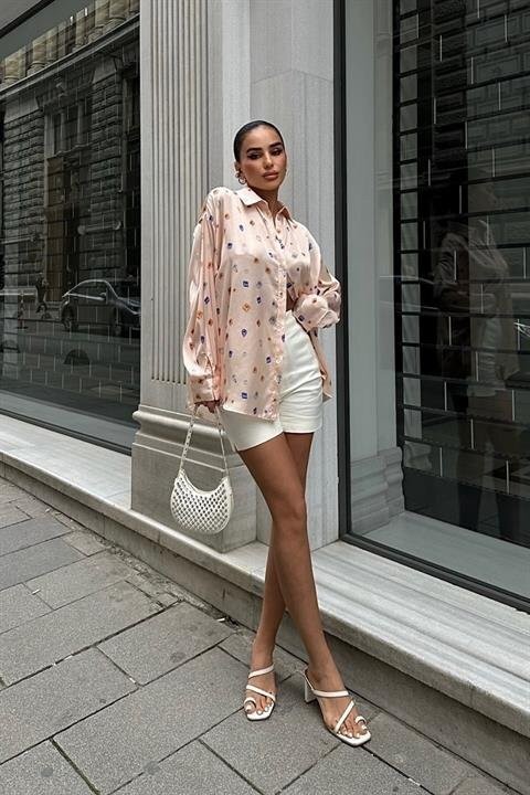 Grace Taş Desenli Saten Gömlek 3388-08