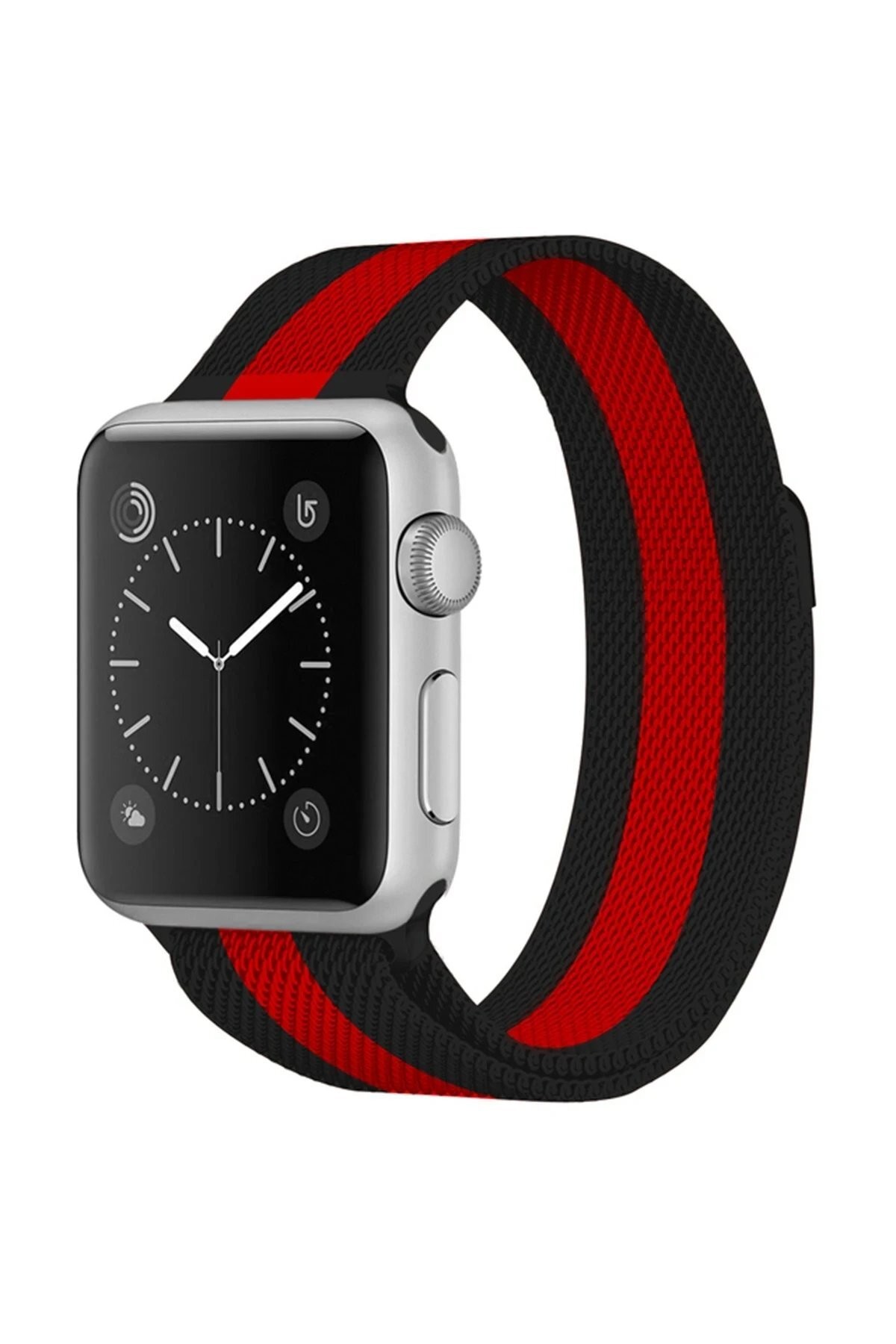 Apple Watch 38mm Metal Mıknatıslı Kordon - Siyah-Kırmızı