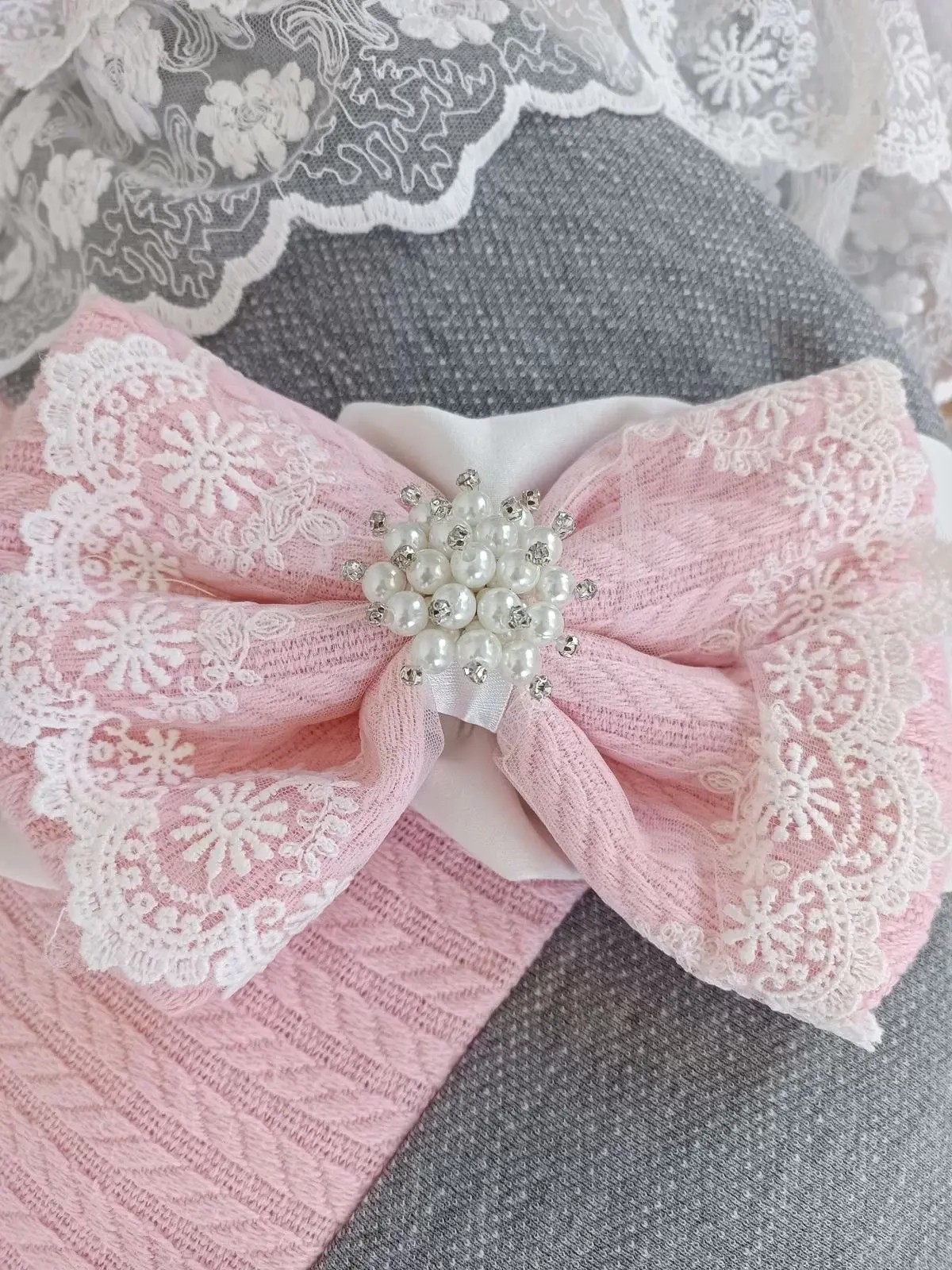 Yenidoğan Teri Cotton Taç Nakışlı Prizma Taş Kundak Bebek Battaniyesi