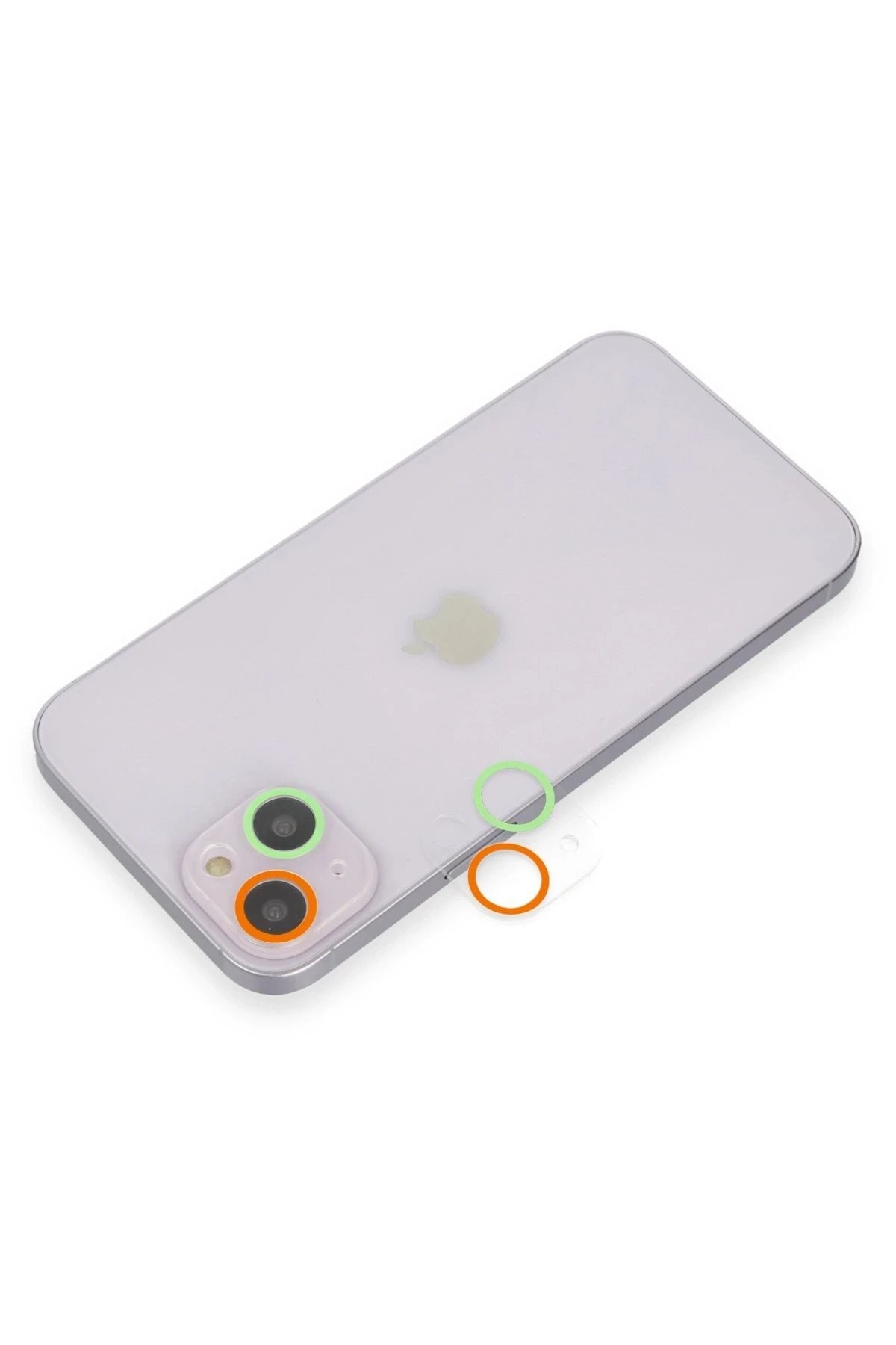 iPhone 14 Plus Renkli Kamera Lens Koruma Cam - Turuncu-Yeşil