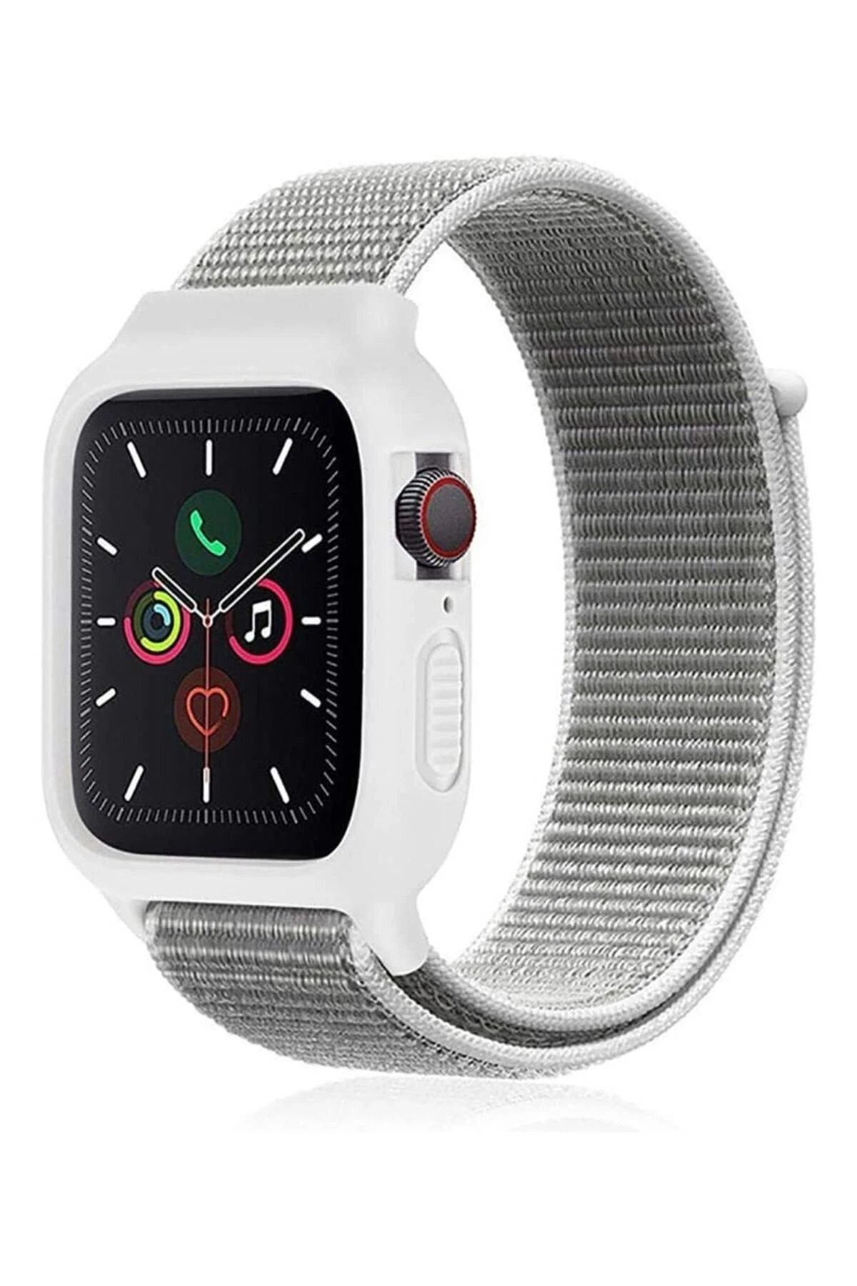 Apple Watch 38mm Hasırlı Cırtcırtlı Kasalı Kordon - Beyaz