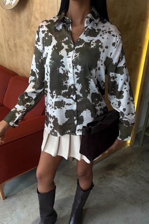 Batik Desenli Chanel Saten Gömlek 3467