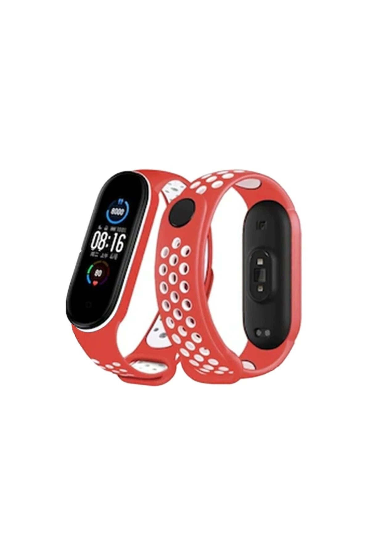 Xiaomi Mi Band 6 Spor Delikli Kordon - Kırmızı-Beyaz