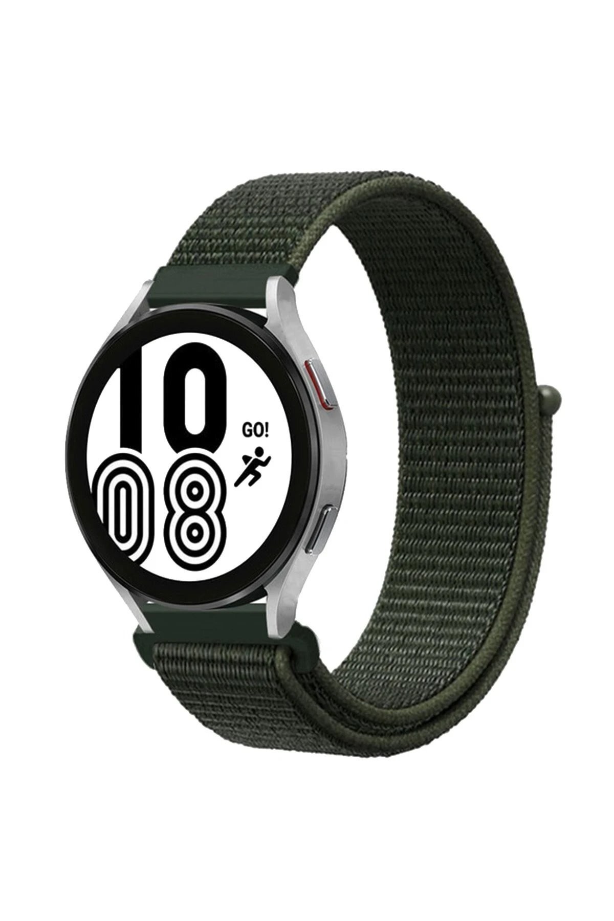 Samsung Galaxy Watch 4 Hasırlı Cırtcırtlı Kordon - Haki Yeşil