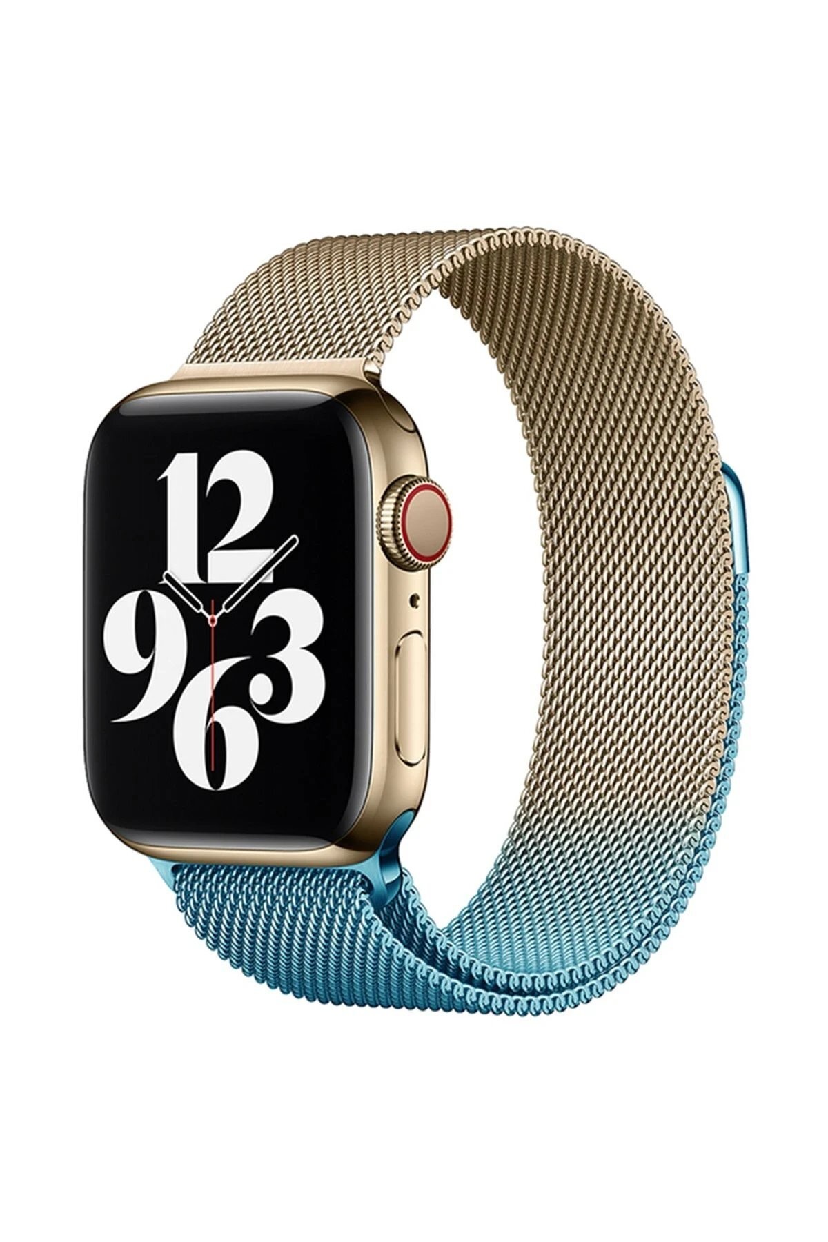 Apple Watch 38mm Metal Mıknatıslı Kordon - Metalik Gold-Mavi
