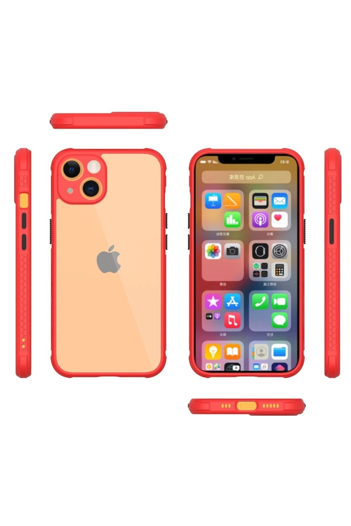 iPhone 13 Kılıf Miami Şeffaf Silikon - Kırmızı
