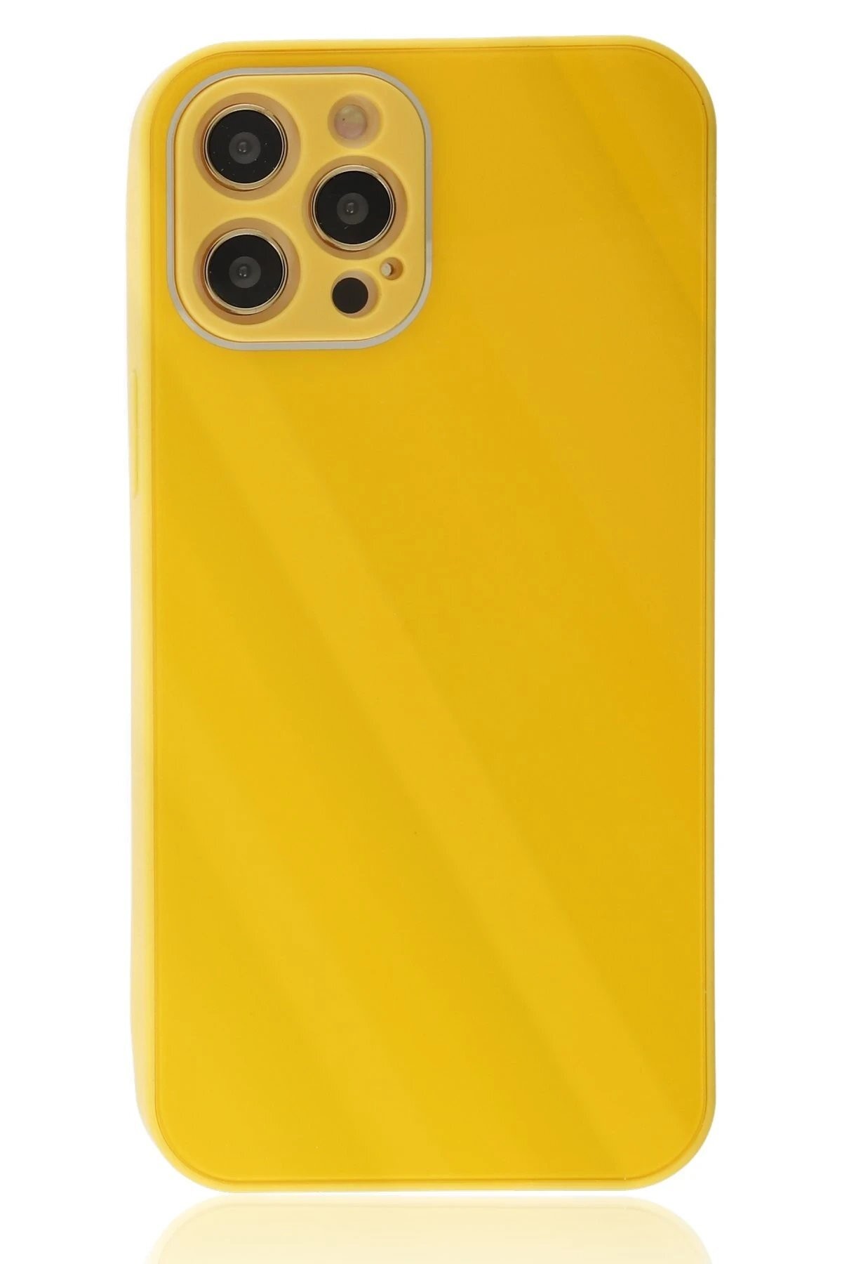 iPhone 12 Pro Kılıf Glass Kapak - Sarı