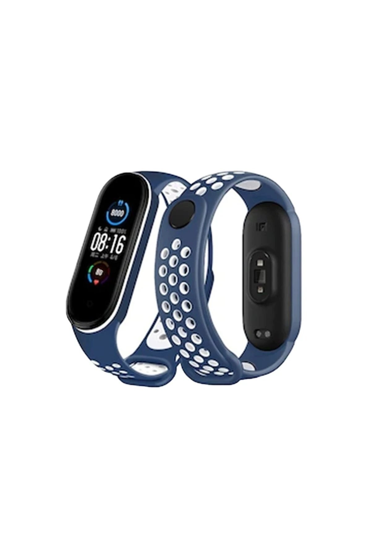Xiaomi Mi Band 6 Spor Delikli Kordon - Lacivert-Beyaz