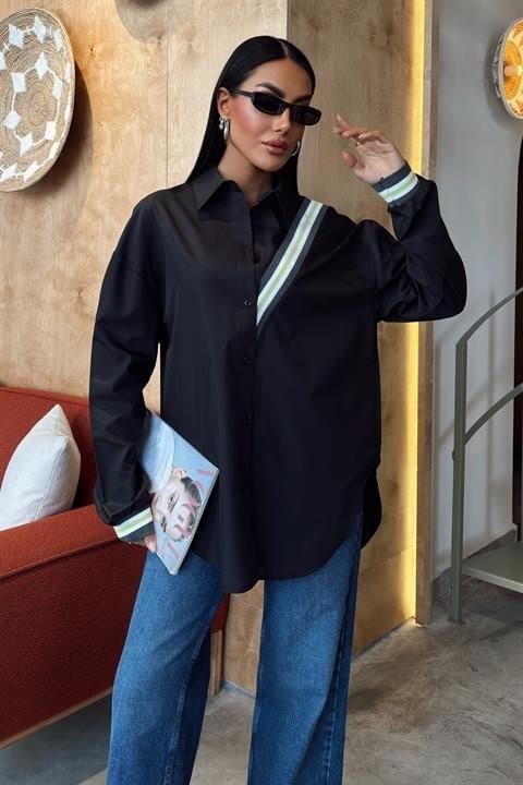 Bant Detaylı Oversize Poplin Gömlek 3436