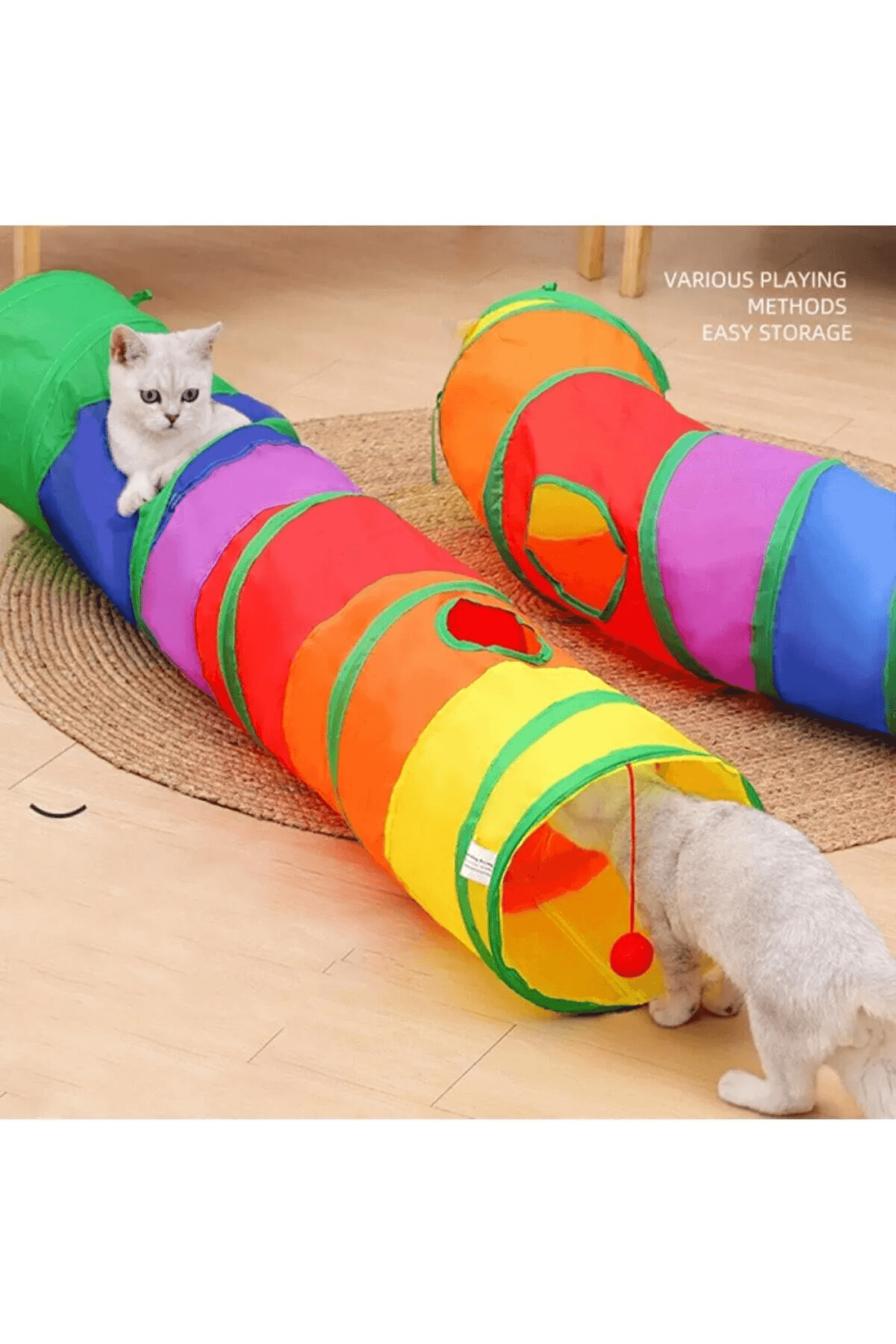 Gökkuşağı Desenli  Kedi Oyun Tüneli, Katlanabilir 125 cm