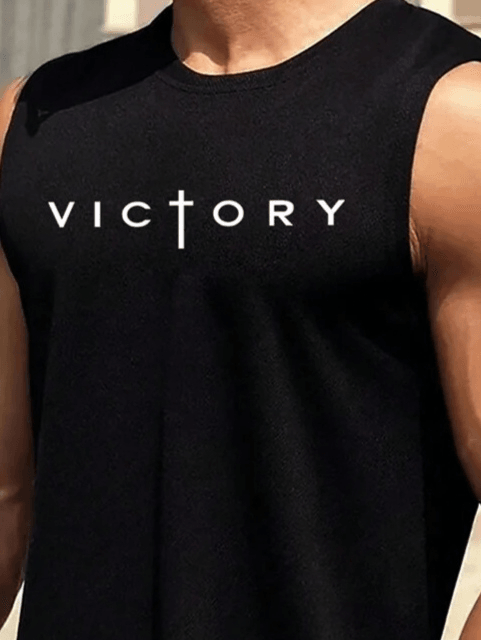 Erkek Sıfır Kol Victory Baskılı Süprem Bluz
