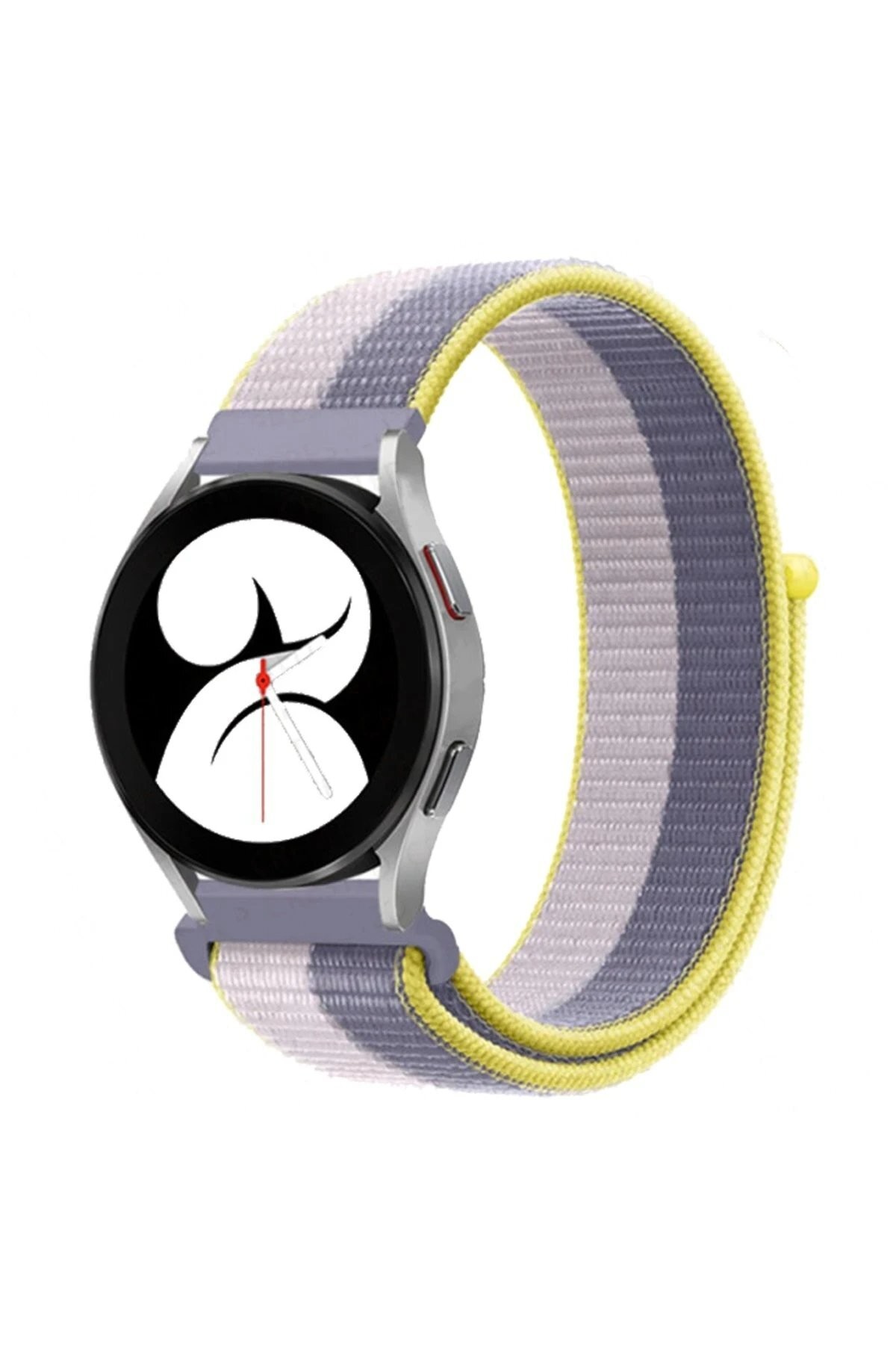Samsung Galaxy Watch 4 Hasırlı Cırtcırtlı Kordon - Gri-Beyaz
