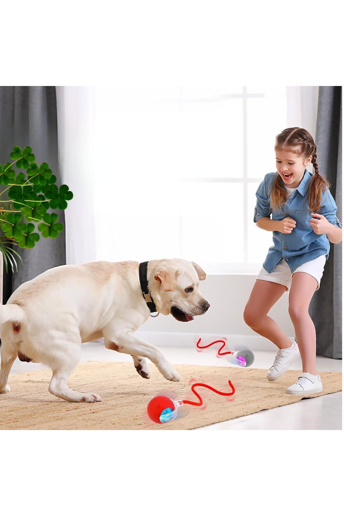 Hareketli Şarjlı Işıklı 360 Derece Dönen Akıllı Oyun Topu Kuyruklu İnteraktif Kedi Köpek Oyun Topu