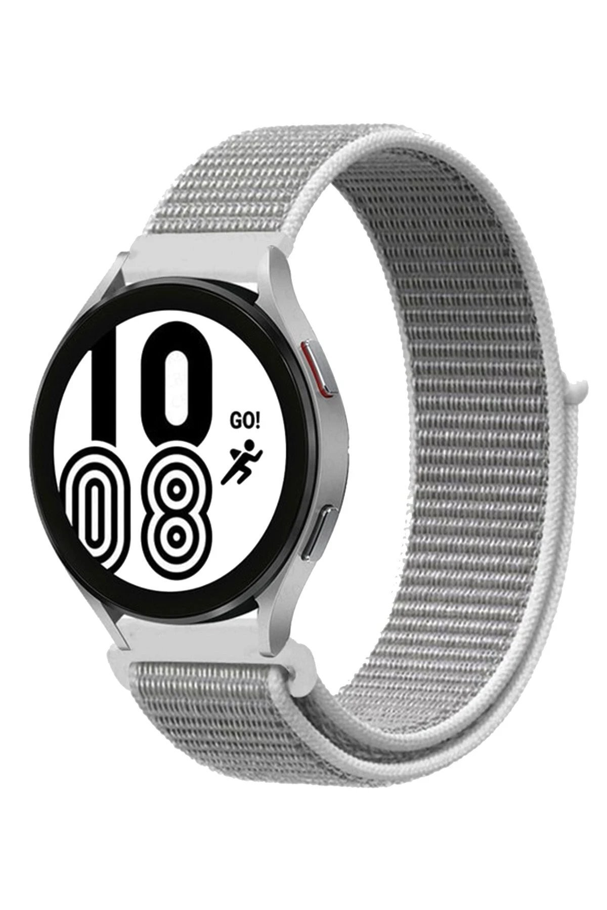 Samsung Galaxy Watch 4 Hasırlı Cırtcırtlı Kordon - Beyaz