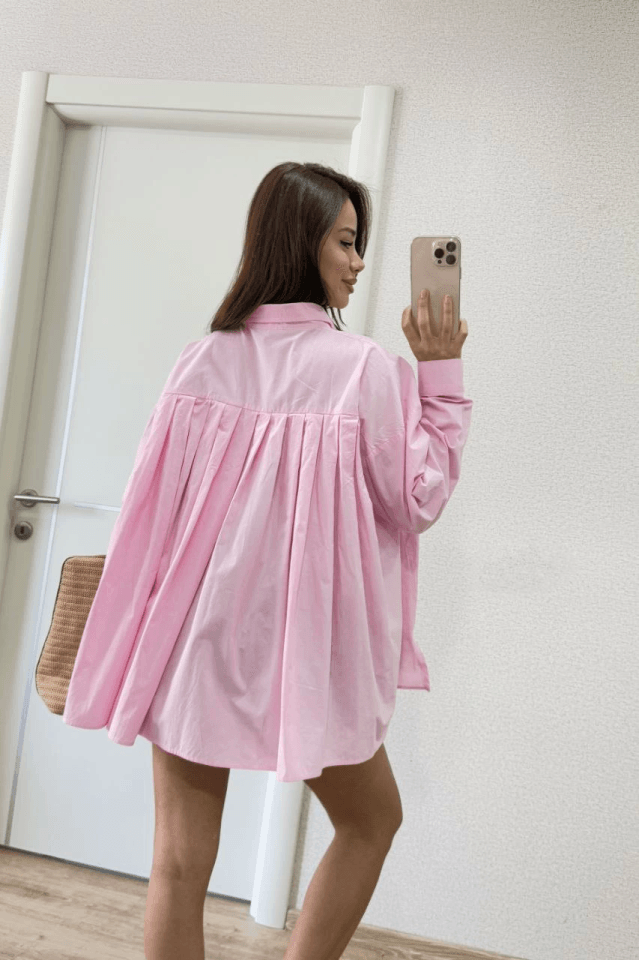Yakalı Yandan Yırtmaçlı Gömlek - Pembe