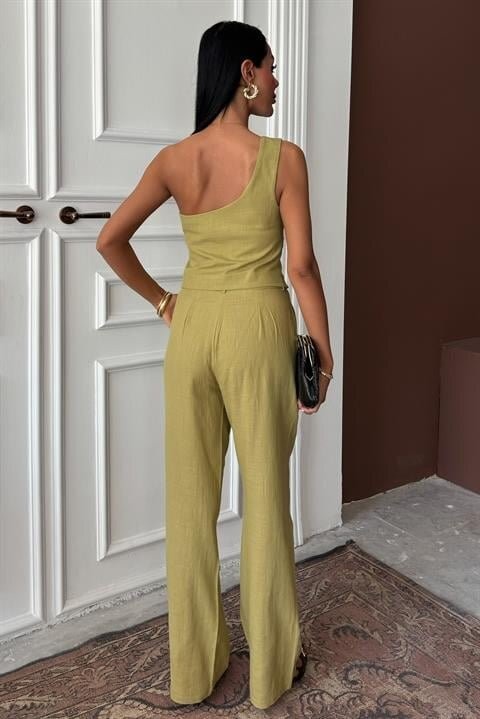 Tek Omuz Büstiyer Plazzo Pantolon Viscon Takım 10159