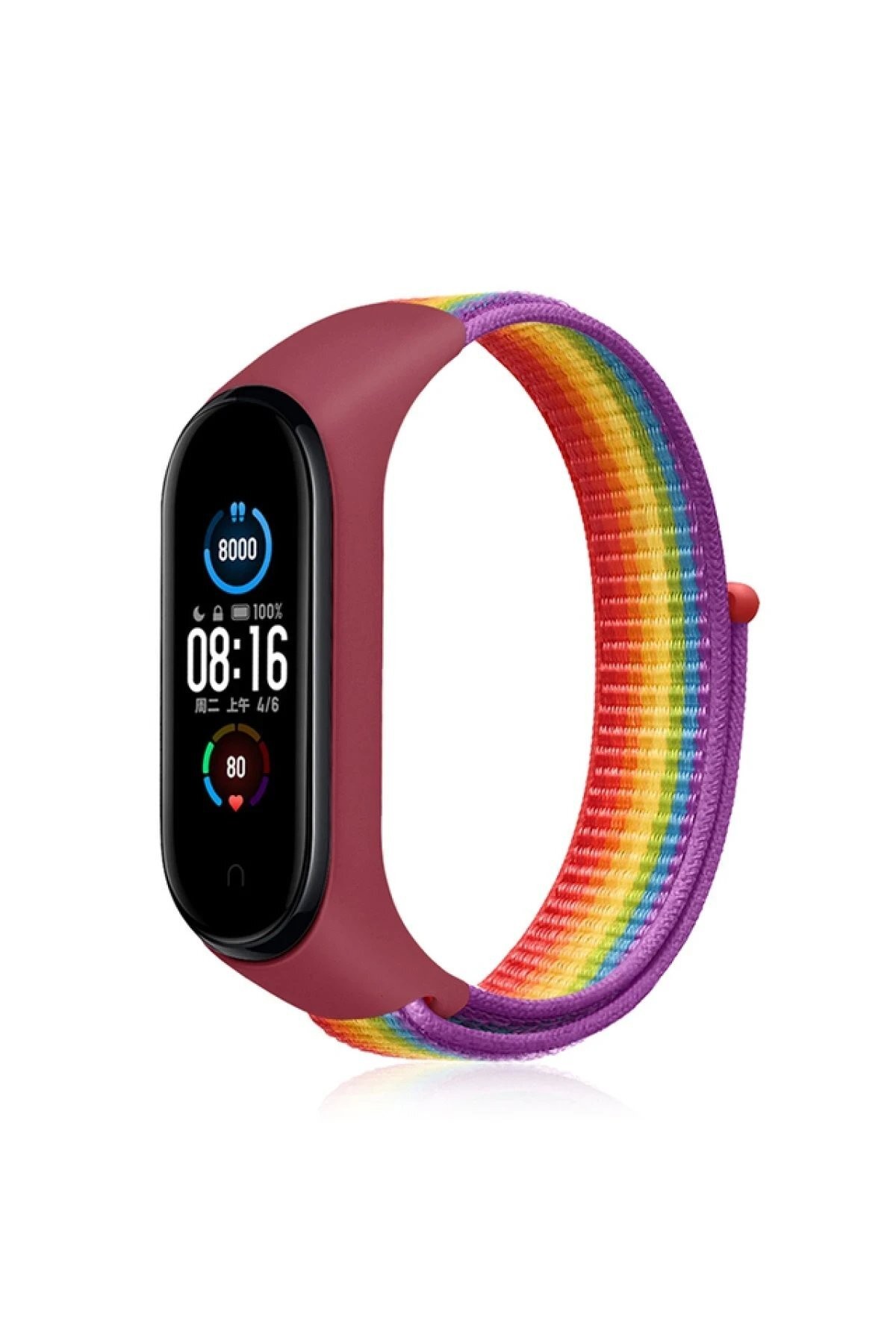 Xiaomi Mi Band 4 Hasırlı Cırtcırtlı Kordon - Gökkuşağı