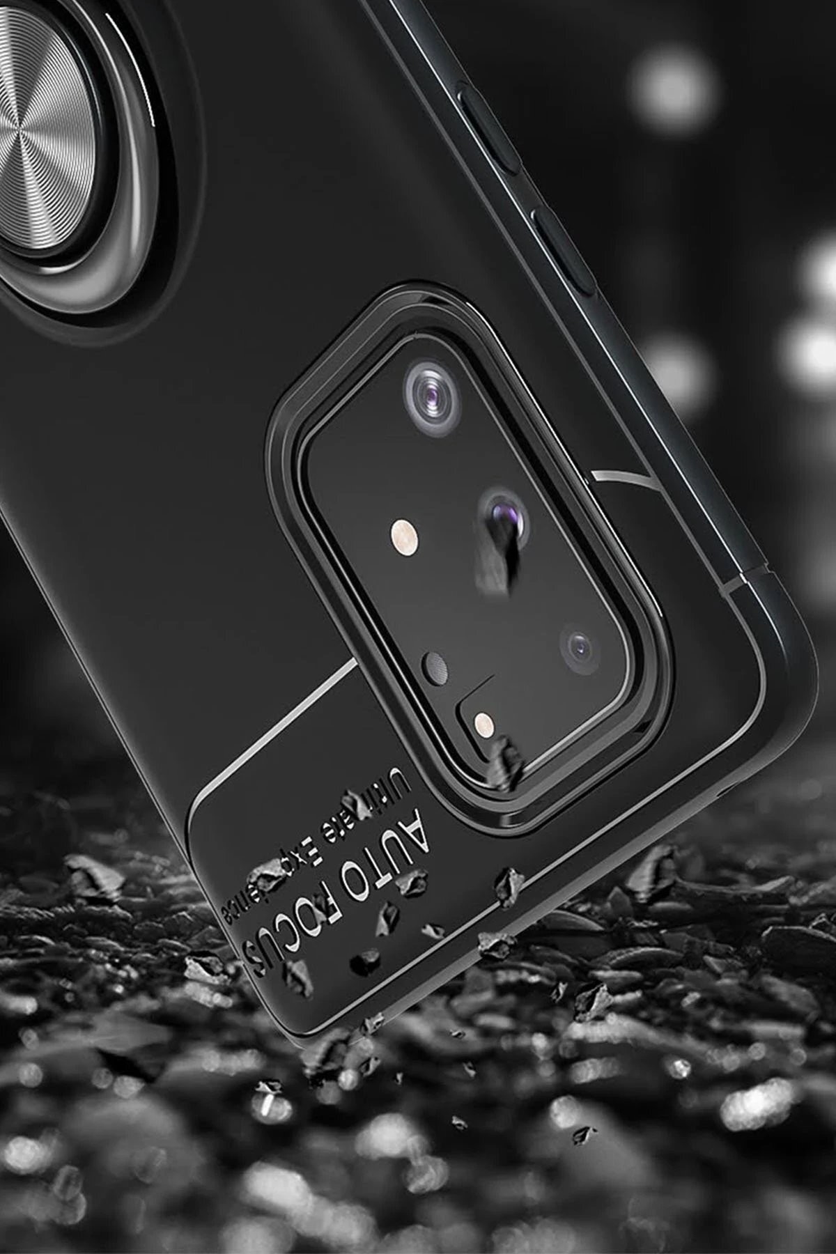Samsung Galaxy A91 / S10 Lite Kılıf Range Yüzüklü Silikon - Siyah-Gold