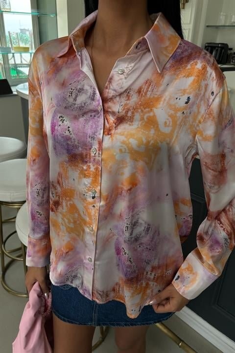 Batik Desenli Saten Gömlek 3409