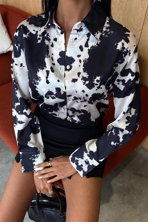 Batik Desenli Chanel Saten Gömlek 3467