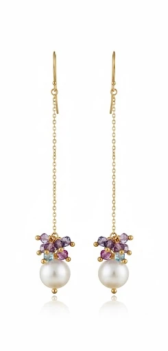 Renkli Taşlı İnci Küpe, Sallantılı inci Küpe