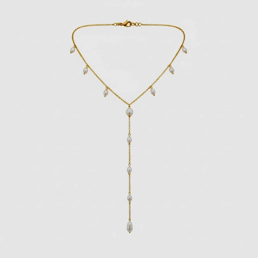 Lariat Minimal İncili Y Kolye,  925 ayar gümüş Kolye