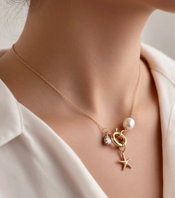 Seraphina Taşlı İncili Gümüş Kolye