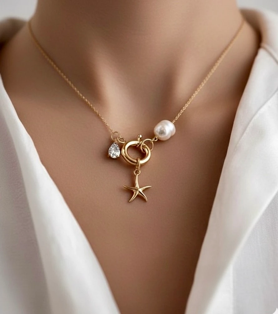 Seraphina Taşlı İncili Gümüş Kolye